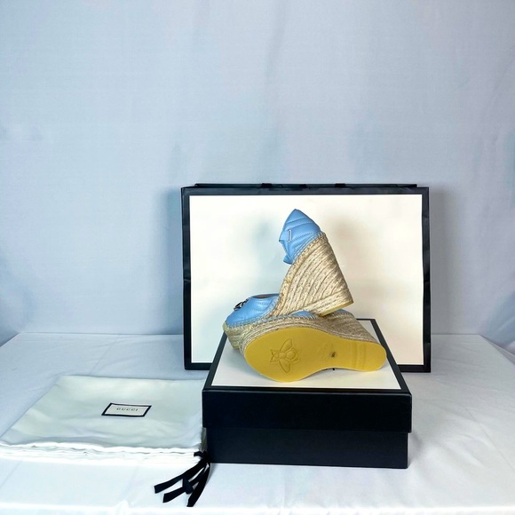 GUCCI LEATHER PLATFORM ESPADRILLE -BLUE - Picture 4 of 5